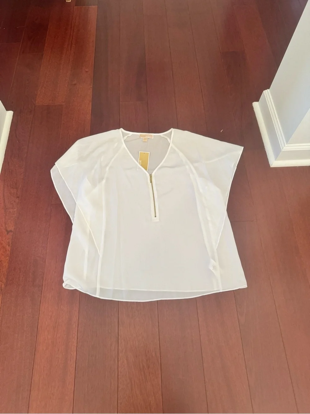 Michael Kors Cream Short-Sleeve Zip-Front Blouse